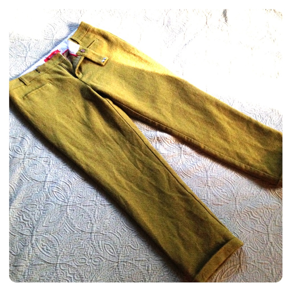 Cartonnier Anthro Cropped Wool Mustard Tweed Pants